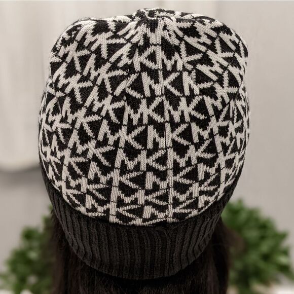 Michael Kors Authentic Allover Logo Black Winter Beanie Hat